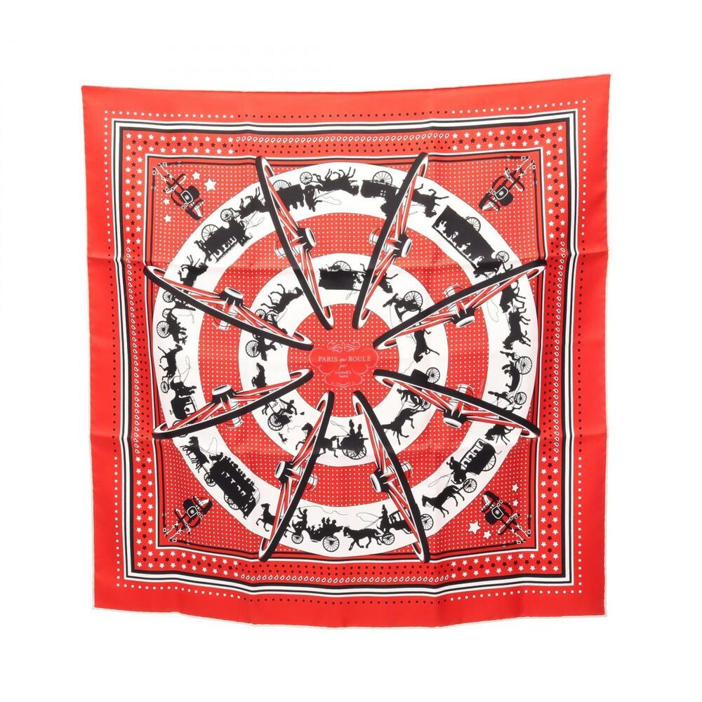 Hermes Carre 55 Paris Qui Roule Scarf/Muffler, Silk, Women's, Red, White, Black